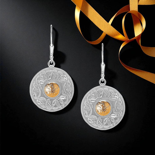 Celtic Warrior Drop Earrings with 18K Gold Beads - Medium