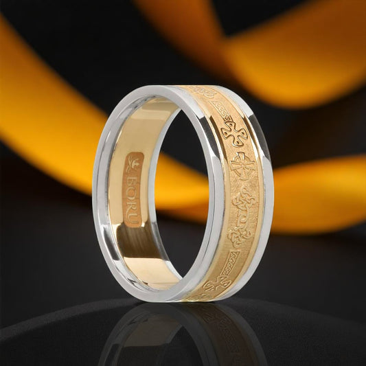 Ladies Celtic Cross Ring with White Trims