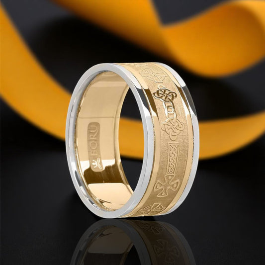Gents Celtic Cross Ring with White Trims