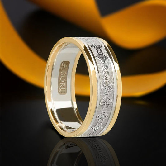 Ladies Celtic Cross Ring with Yellow Trims