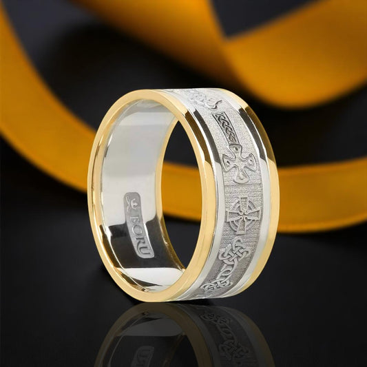 Gents Celtic Cross Ring with Yellow Trims