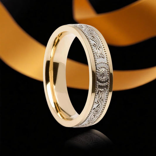 5mm Court Celtic Warrior Ring - with Yellow Rails