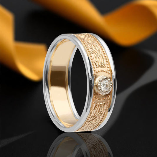 Celtic Warrior Ring - Narrow with Diamond with White Trims