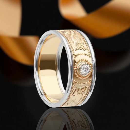 Celtic Warrior Ring - Medium with Diamond with White Trims