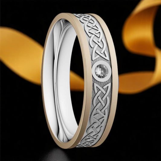 5mm Diamond Lovers Knot Ring White with Yellow Rails