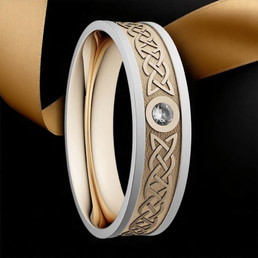 5mm Diamond Lovers Knot Ring Yellow with White Rails
