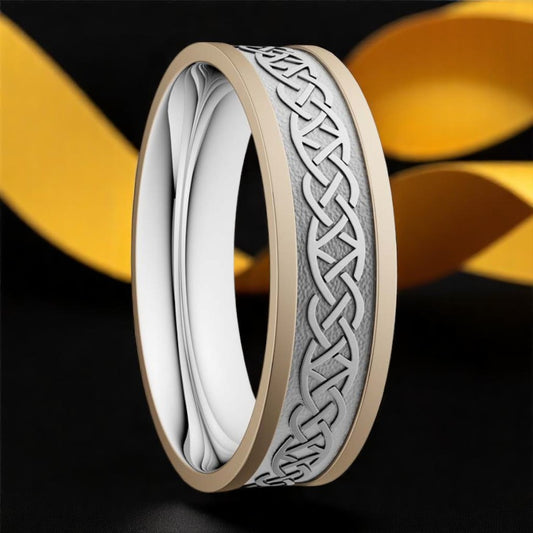 6.5mm Lovers Knot Ring White Centre with Yellow Rails