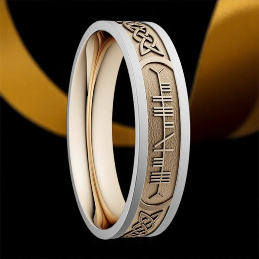 5mm Custom Ogham SoulMate Ring Yellow with White Rails