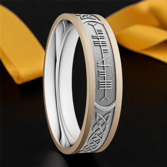 6.5mm Custom Ogham SoulMate Ring White with Yellow Rails