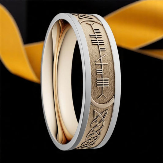 5mm Custom Ogham SoulMate Ring Yellow with White Rails