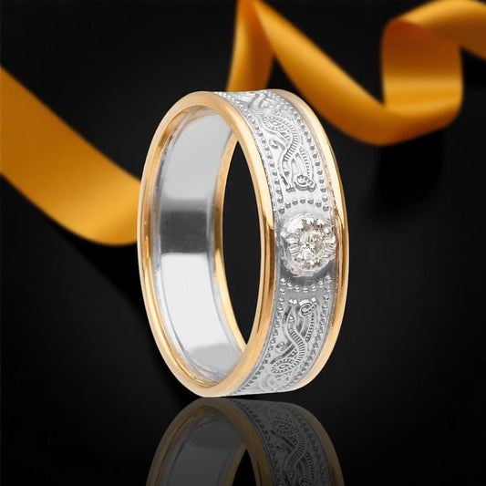 Celtic Warrior Ring - Narrow with Diamond with Yellow Trims