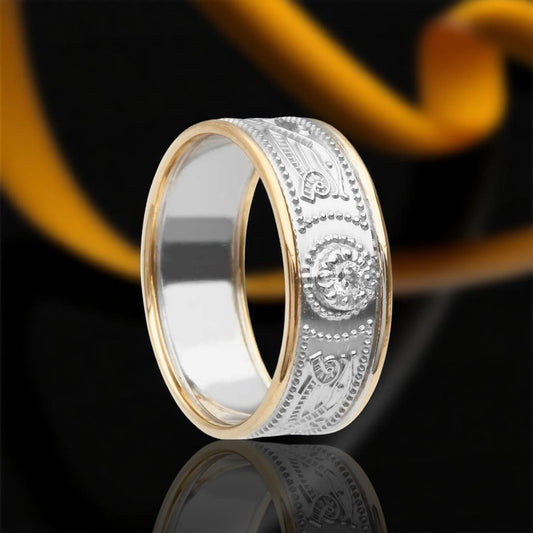 Celtic Warrior Ring - Medium with Diamond with Yellow Trims