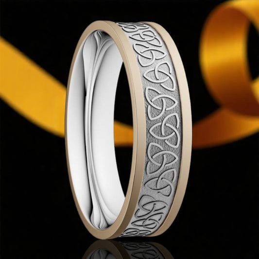 5mm Trinity Knot Ring White with Yellow Rails