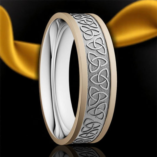 6.5mm Trinity Knot Ring White with Yellow Rails