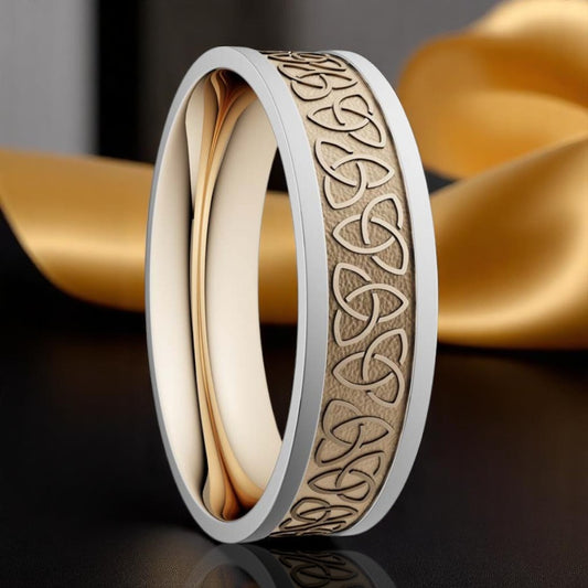 6.5mm Trinity Knot Ring Yellow with White Rails