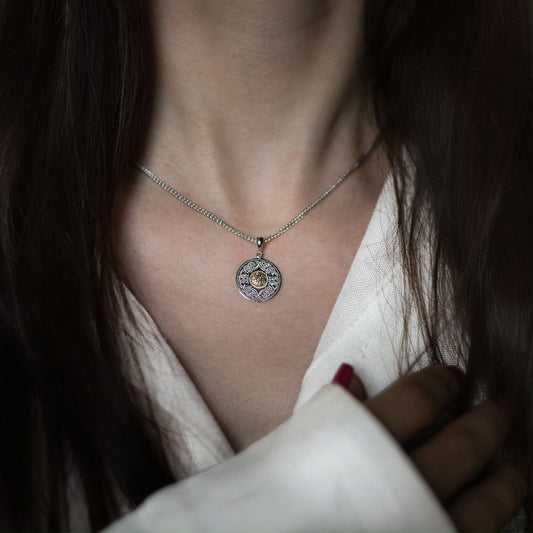 Silver Pendant Small Disc with 18K Gold Bead