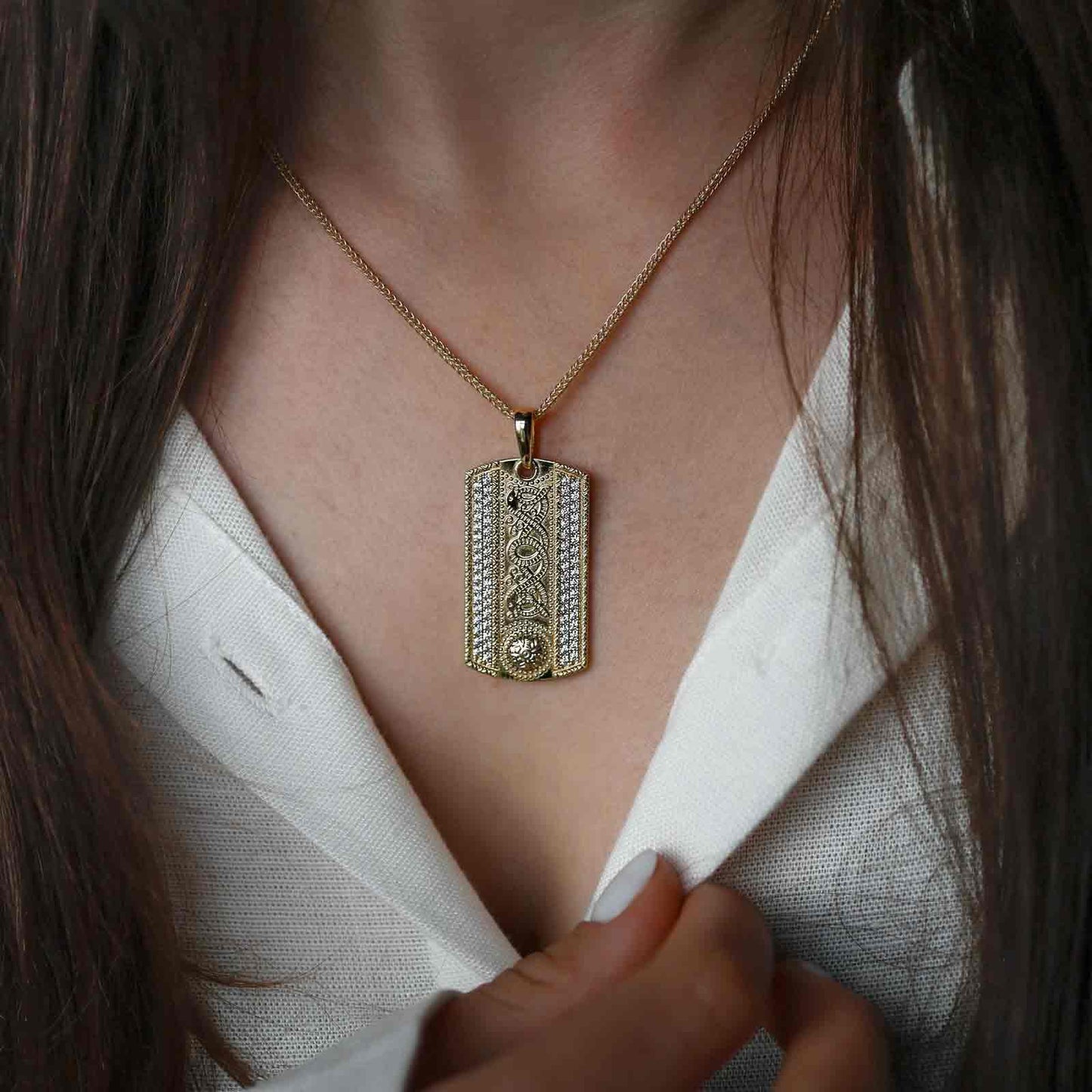 CW Tag with Clear CZ's in 14K Gold Vermeil