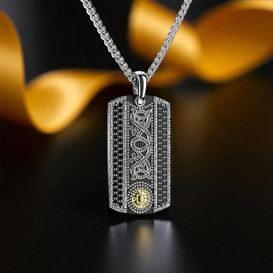 CW Tag Oxidised with Black CZ's & 18K Bead