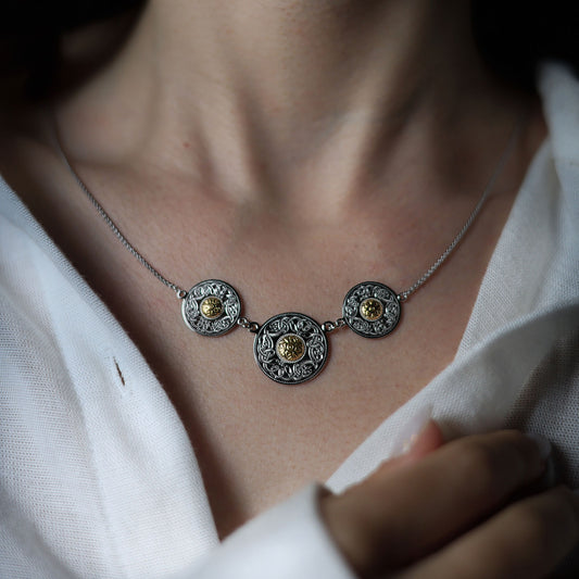 Silver Pendant Triple Disc with Bead