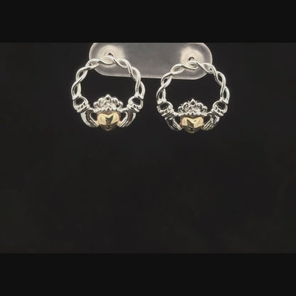 Silver Earrings Solid 10K Heart Claddagh