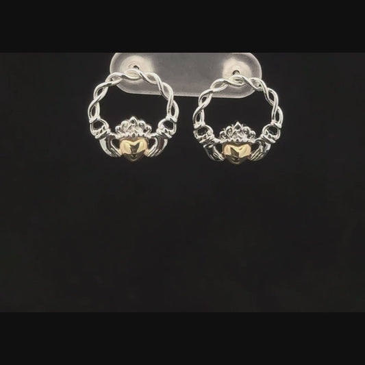 Silver Earrings Solid 10K Heart Claddagh