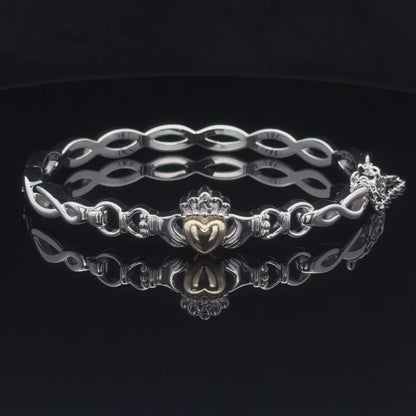 Silver Bangle Solid 10K Heart Claddagh Medium