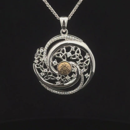 Silver Solstice Pendant Swirls with 18K Bead Med