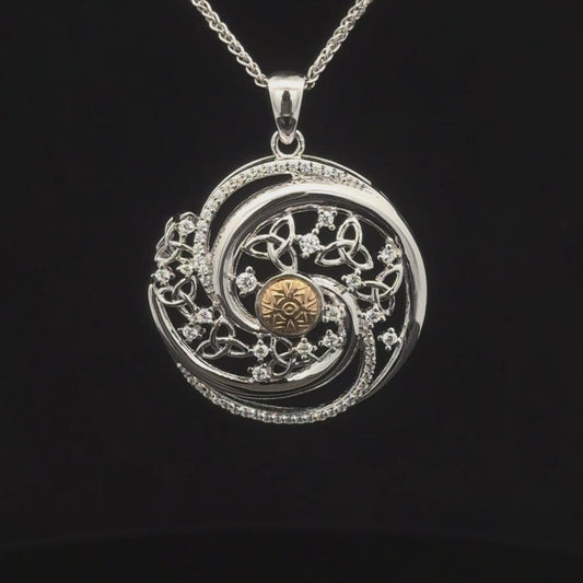 Silver Solstice Pendant Swirls with 18K Bead Med