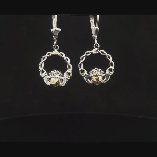 Silver Earrings Solid 10K Heart Claddagh