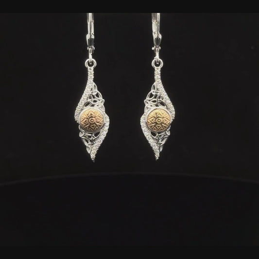Silver Solstice Earring Twisted Trinity with 18K Bead Drop