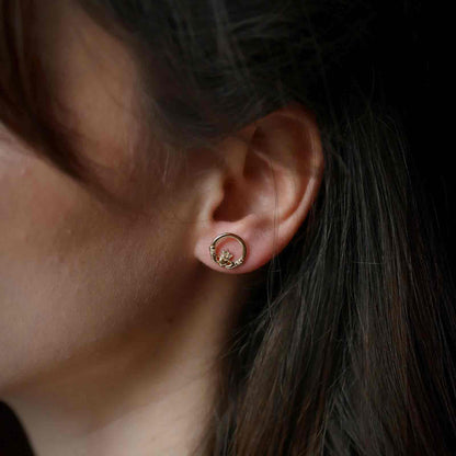 14K Gold Vermeil Traditional Claddagh Earrings - Stud Version