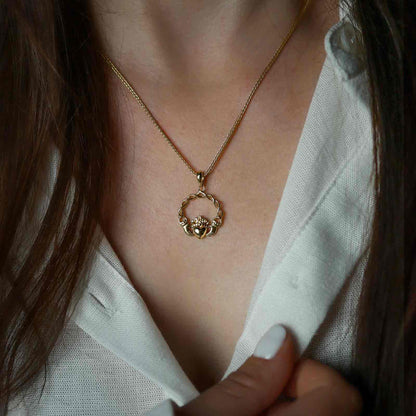 14K Gold Vermeil Claddagh Knotwork Pendant