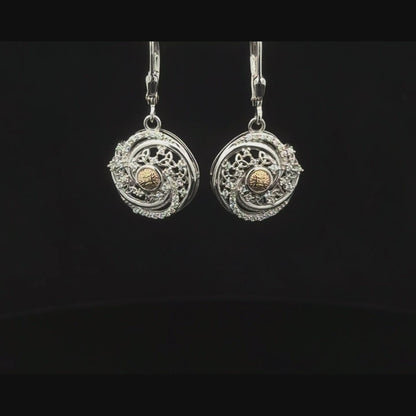 Silver Solstice Earring Swirls with 18K Bead - Drop