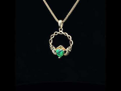 14K Gold Vermeil Green CZ Claddagh Pendant
