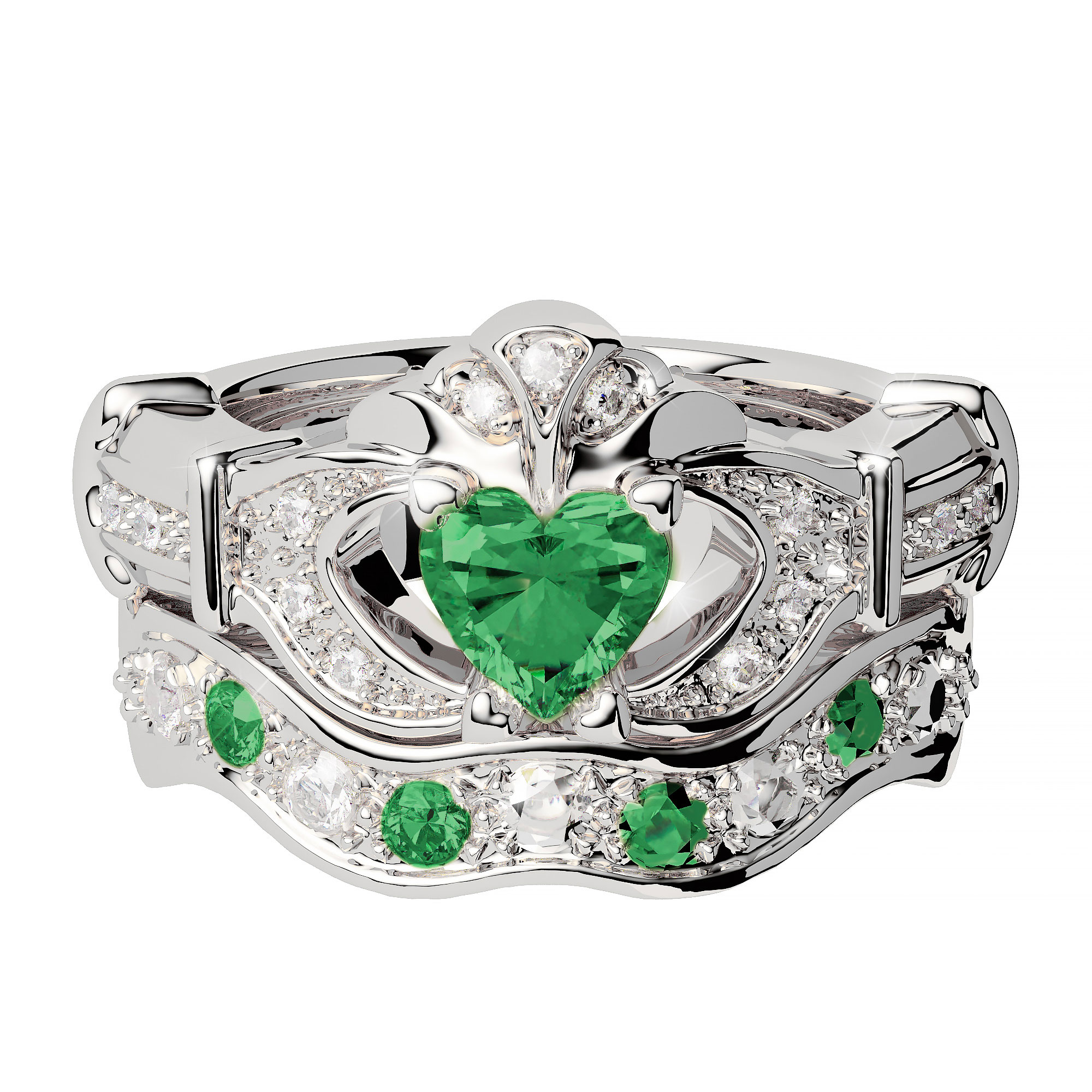 Emerald Claddagh Rings | Emerald Wedding Rings & Bands - Boru