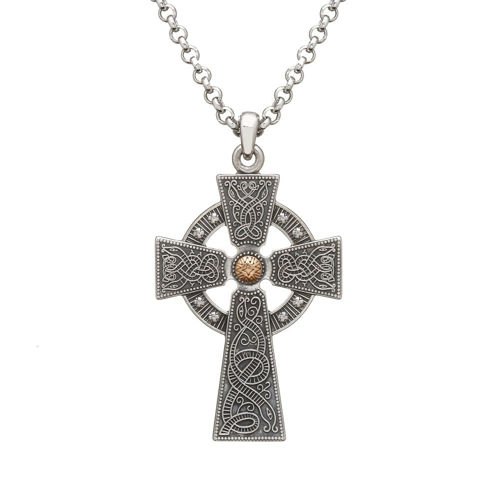 Warrior Shield Cross - Large Version with 18K Rose Gold Bead Oxidised ...