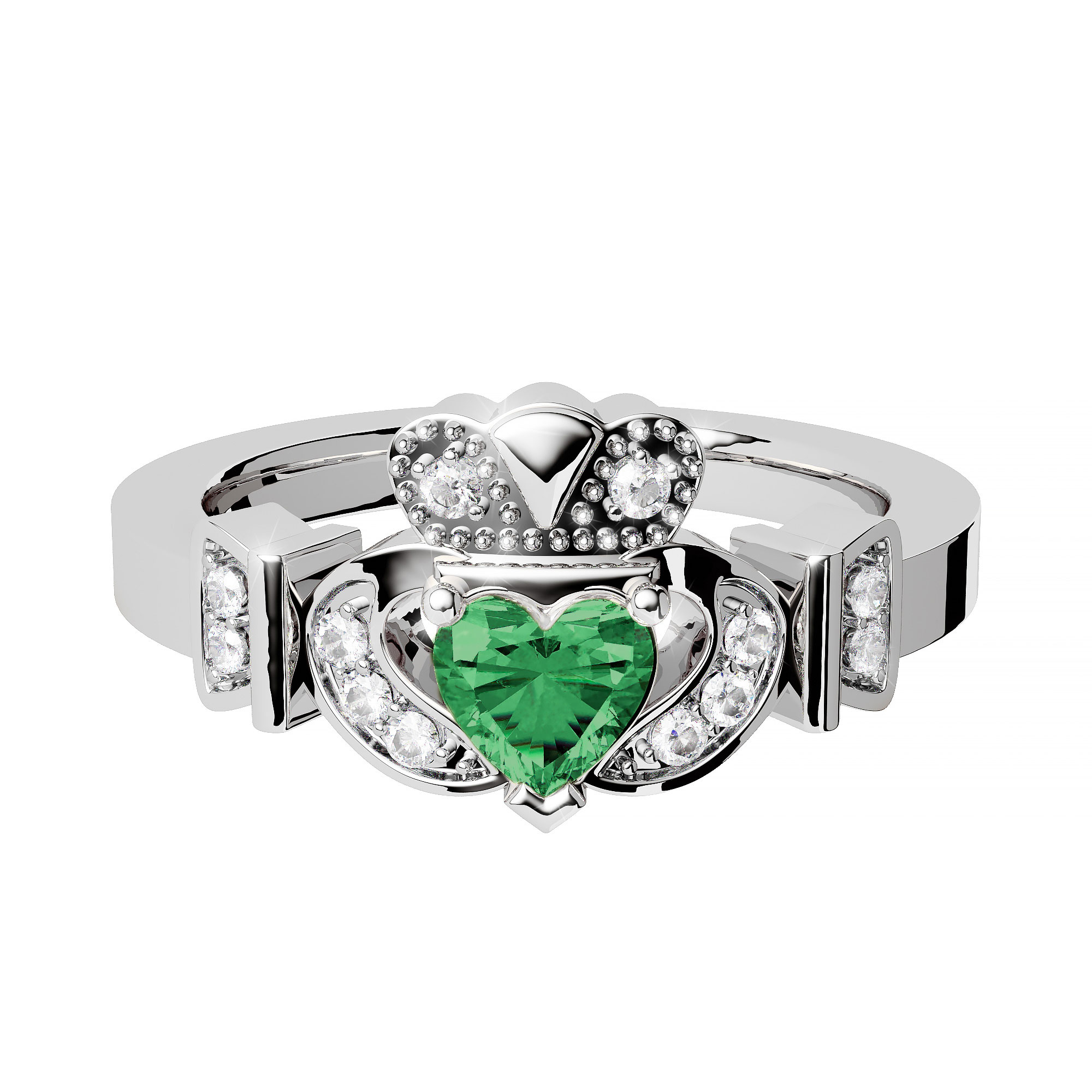 Emerald Heart Claddagh Ring with Diamonds - Celtic Jewelry by Boru ...